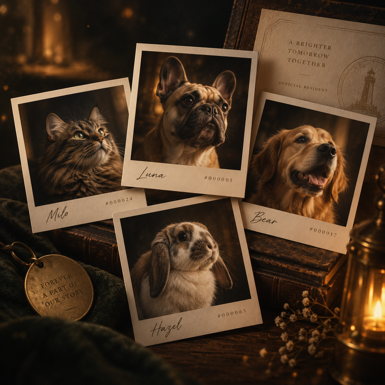 Pet Wall of Fame resident portraits and keepsakes